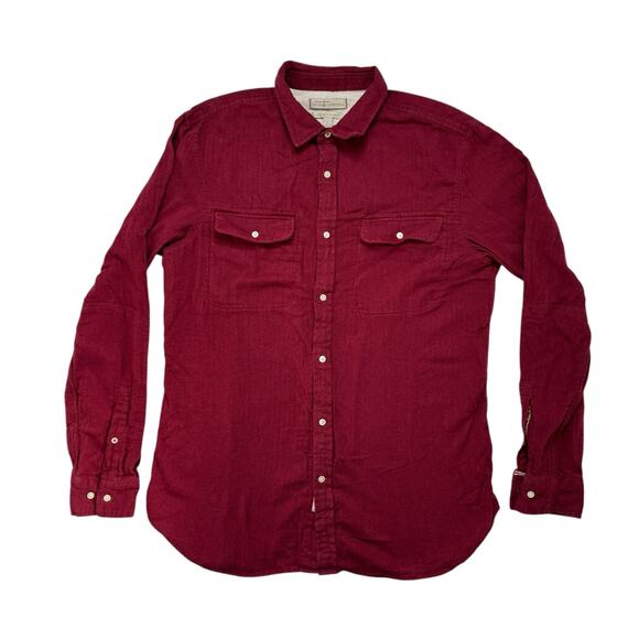 BANANA REPUBLIC Heritage Red Flannel Tailored Slim Fit Utility Shirt Size Large - Picture 1 of 7